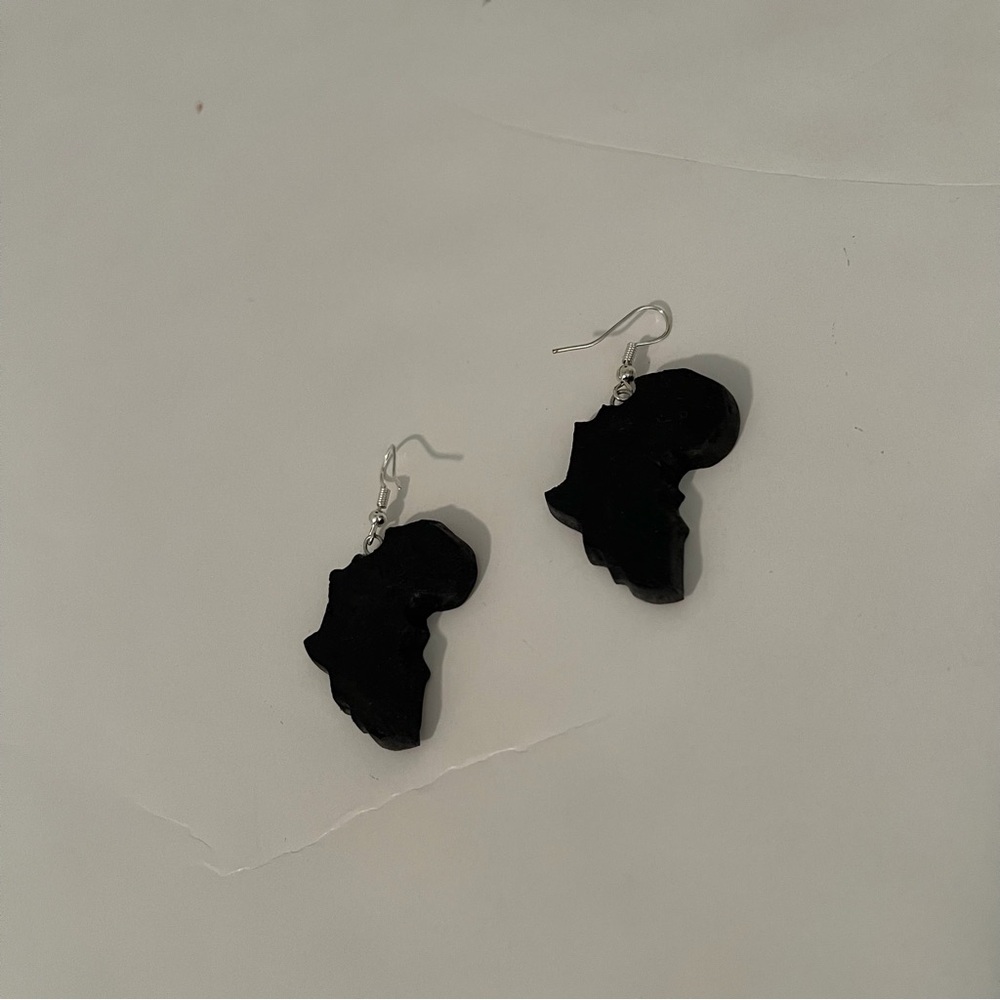 Elegant Black and Brown African Map Silhouette Wooden Handmade Earrings